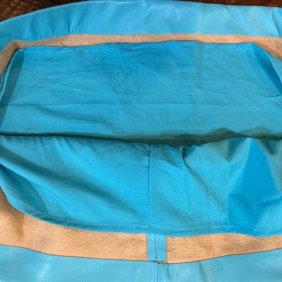 House of Harlow 1960 Faux Leather Mini Dress in Aqua Blue M Sleeveless Bodycon - Picture 9 of 10